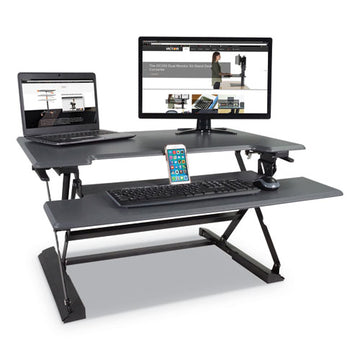 Victor® High Rise Height Adjustable Standing Desk With Keyboard Tray, 31" X 31.25" X 5.25" To 20", Gray-black freeshipping - TVN Wholesale